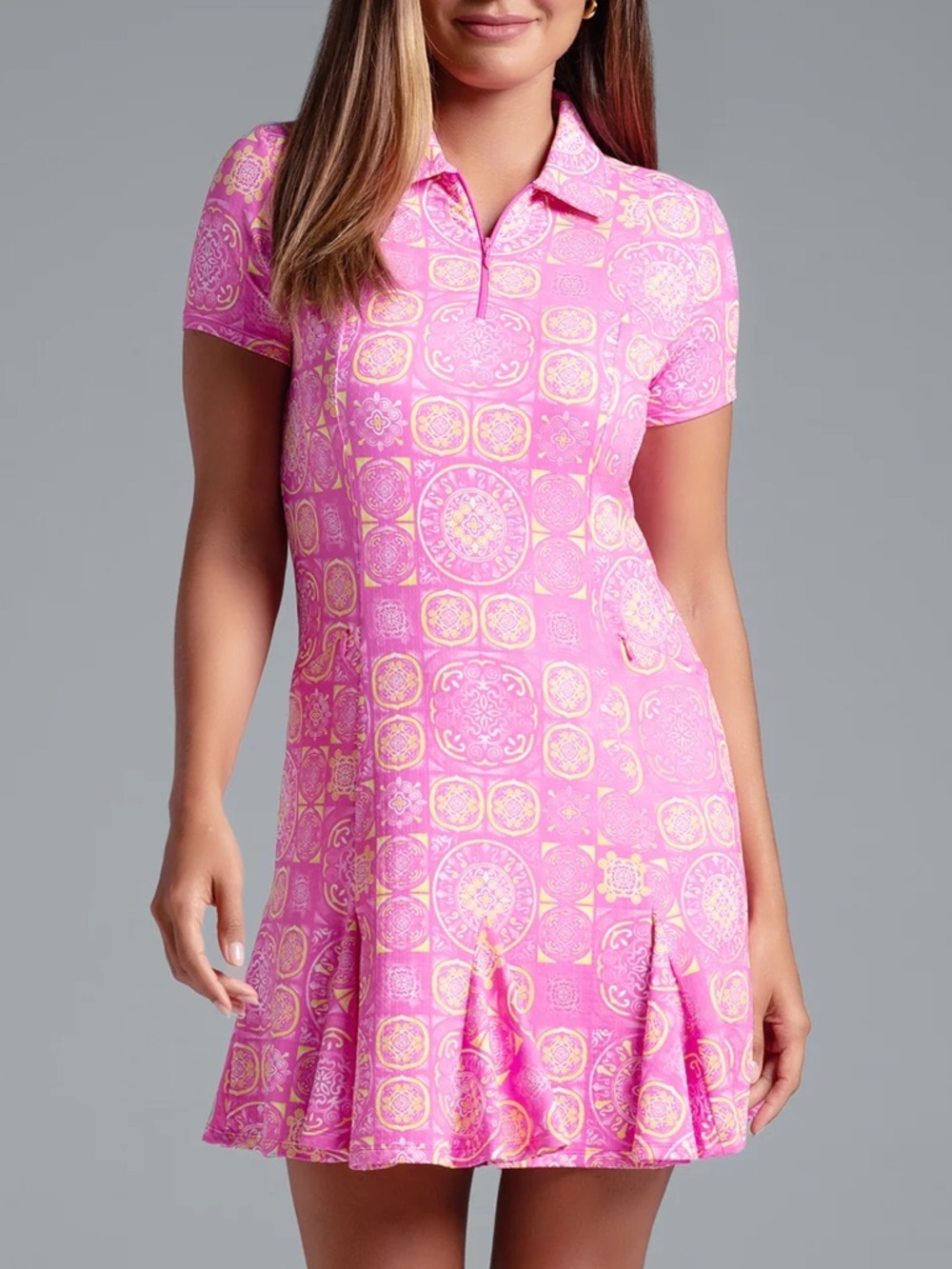 NWT IBKUL Colette Pattern Short Sleeve Athletic Godet Dress S